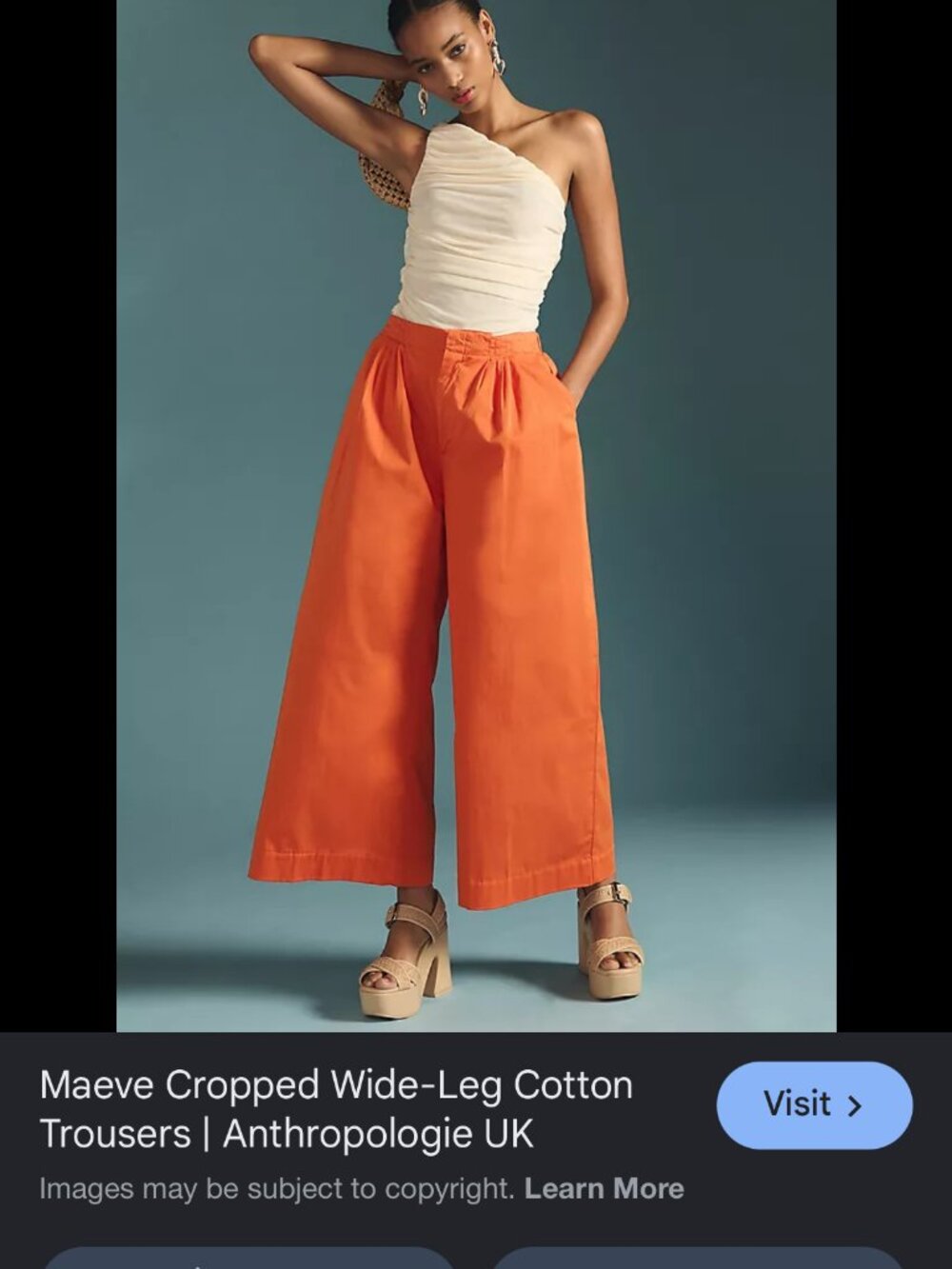 Maeve Orange Cropped Wide-Leg Cotton Trousers